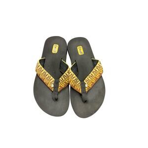 Teva Women’s Flip Flop Sandals Brown Yellow Pattern Comfort Thong Size 8